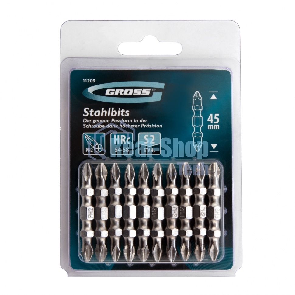 Набор бит двухстор. Gross PH2-PH2х45мм, сталь S2, 10шт.