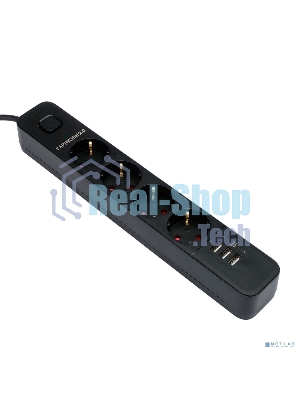 Сетевой фильтр Гарнизон 2.0 Мультипорт EPS-4-U3-B-2, 4 р, 10А, 3xUSB, 2 м, ур.защиты 2+, черный, пакет
