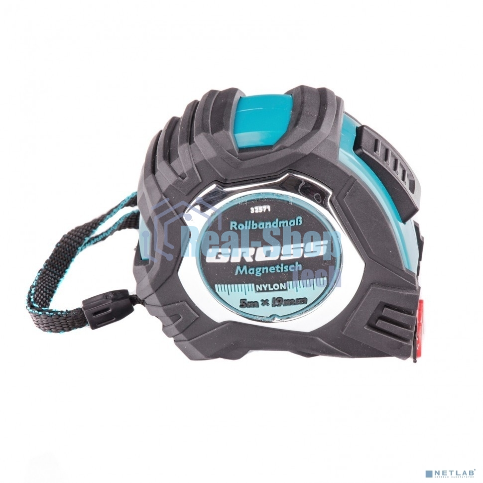 Рулетка Gross Magnetisch, 5 м х 19мм, обрезин. корпус, автоматич. фиксация, нейлон. покр., магн. зацеп