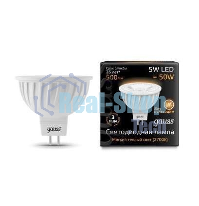 Лампа светодиодная Gauss 101505105 MR16 5 Вт 3000К тепл. бел. GU5.3 500 лм 150-265В FROST