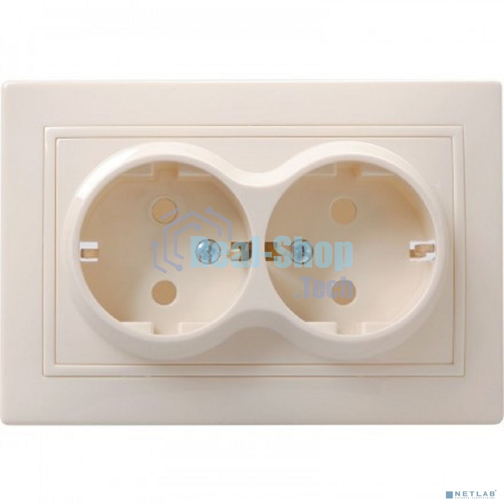 Розетка 2-м ОП Октава 16А РСш22-3-ОКм защ. шторки с заземл. IP20 крем. ИЭК ERO24-K33-16-DC