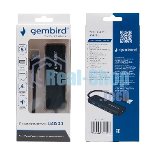 Разветвитель USB3.1 Gembird UHB-C415, 2хUSB, 2хType-C, с доп.питанием (порт Type-C), кабель USB 19см