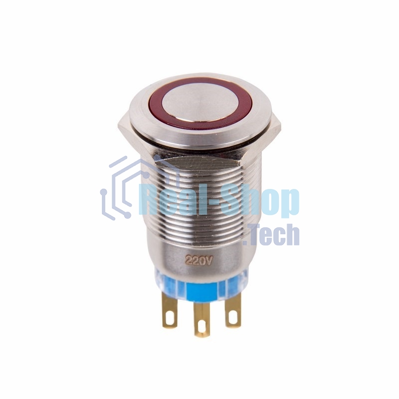 Кнопка антивандальная Rexant Ø19 250В Фикс (5с) ON-OFF/OFF-ON подсв/красная (в упак. 1шт.)