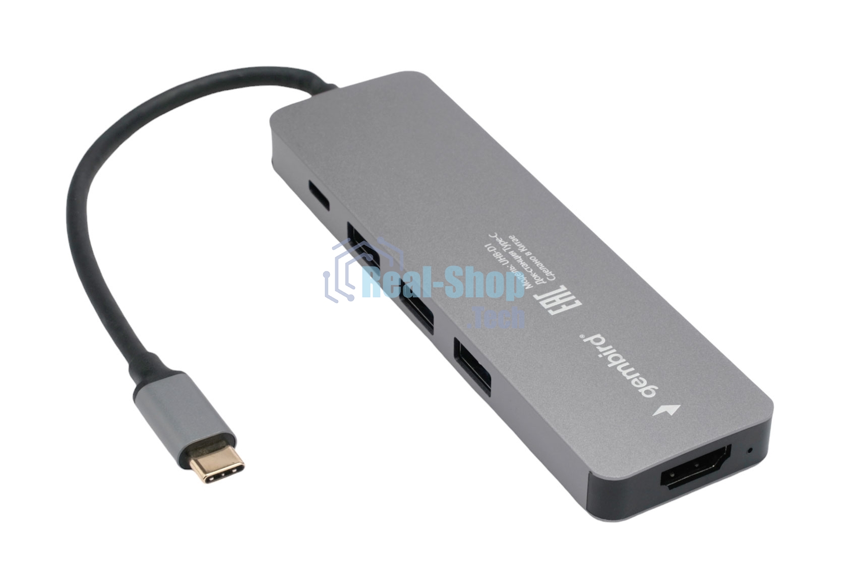 USB-концентратор Type-C Gembird UHB-D1, 5в1: 3хUSB3.1, Type-C PD100W, HDMI, кабель 17см, алюминий