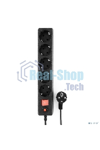 Сетевой фильтр Гарнизон ECL-5-B-1.4, 5 р, 10А, 1.4 м, ур.защиты 4, черный, пакет