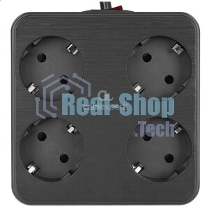 Сетевой фильтр Cablexpert Plate, PLT-4-C2U2-B-3, 4р, 10А, 2xType-C PD, 20Вт, 2xUSB, 2.4A, 3 м, ур. защиты 4+, черный, коробка