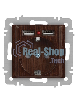 Розетка Intro Accent 6-410-10 , P+E Schuko со шторками, 16А-250В + 2хUSB, IP20, СУ, венге | Б0063717 | Intro
