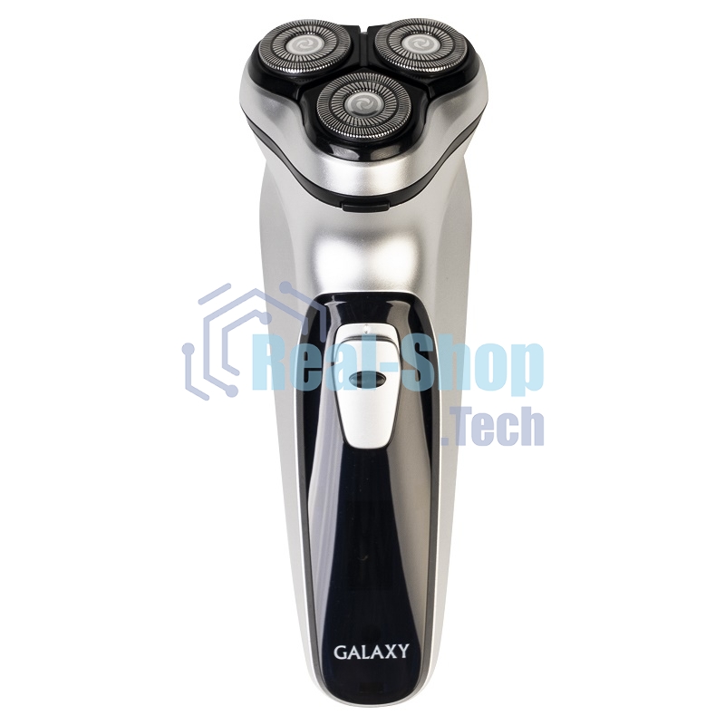Электробритва Galaxy Line GL 4209, серебряный с черным, роторная, аккумуляторная, 5 Вт, Li-Ion аккумулятор емкостью 600 мА*ч, время непрерывной работы до 1,5 ч, ножи из нержавеющей стали, 3 независимые плавающие головки, возможность промывки бреющего блок