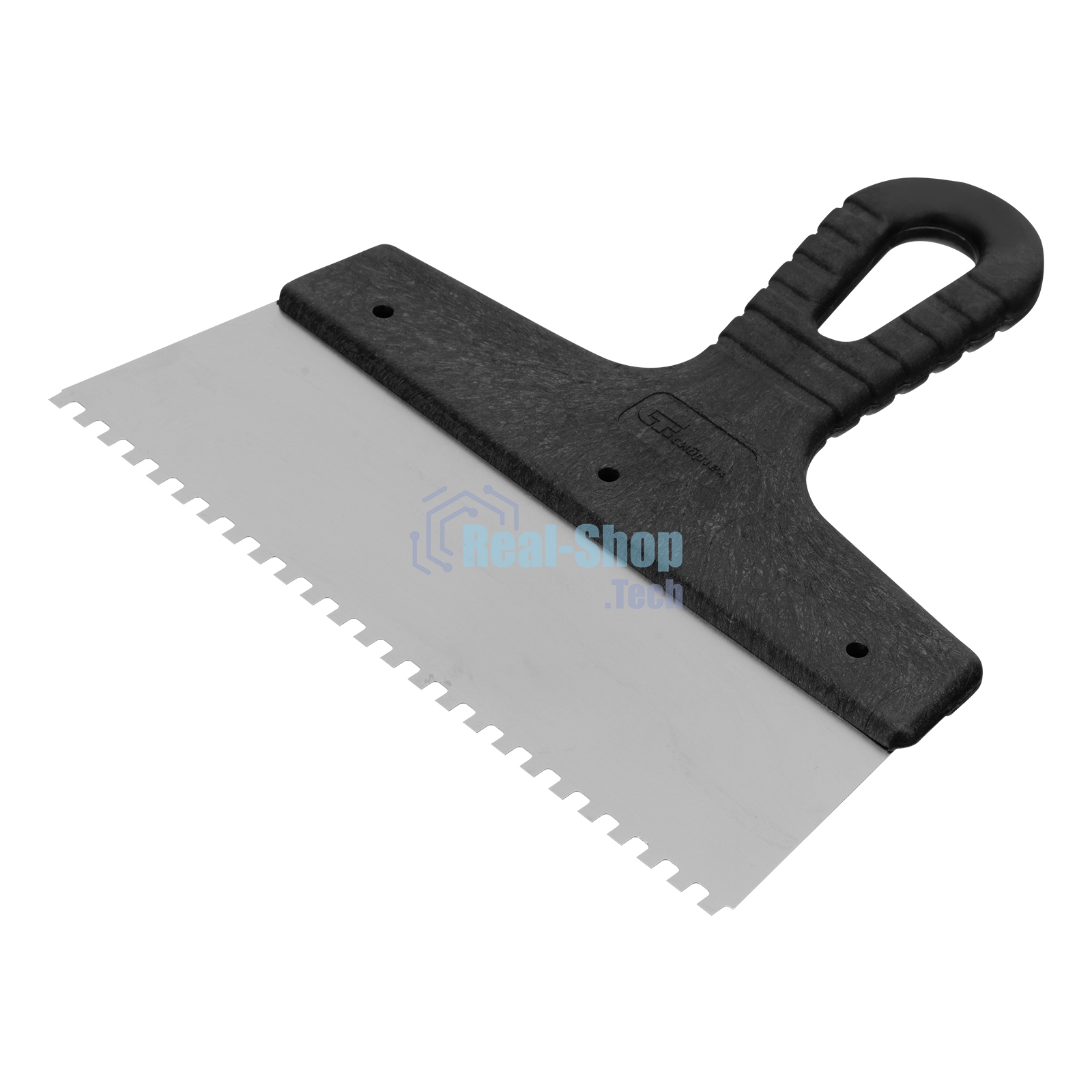 Шпатель из нержавеющей стали Сибртех 200 мм, зуб 4х4 мм, пластмассовая ручка