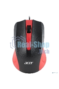 Мышь проводная Acer OMW012 черный/красный, 1200 dpi, USB, кнопки - 3