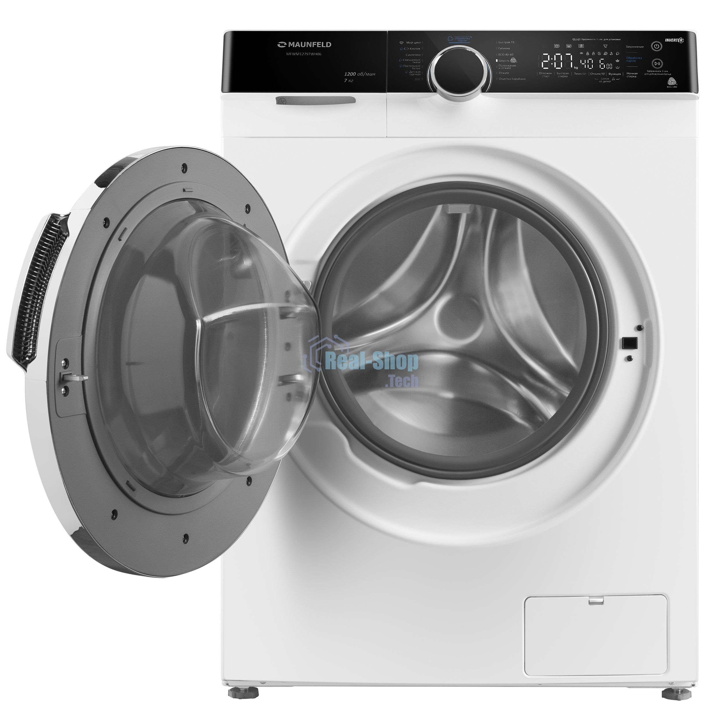 Стиральная машина Maunfeld MFWM127STWH06 белый, загрузка фронтальная 7 кг, 1200 об/мин., класс: А+++