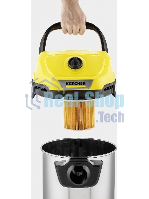 Строительный пылесос Karcher WD 3 S V-17/4/20 желтый, 1000 Вт, уборка сухая/сбор воды, пылесборник мешок/контейнер, 17 л