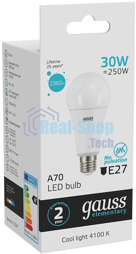 Лампа светодиодная Gauss Elementary A67 30Вт E27 4100К