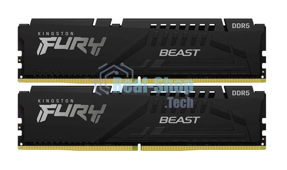 Оперативная память Kingston Fury Beast, DDR5, 32GB (2x16GB), 5200MHz, CL40, DIMM, радиатор, черный