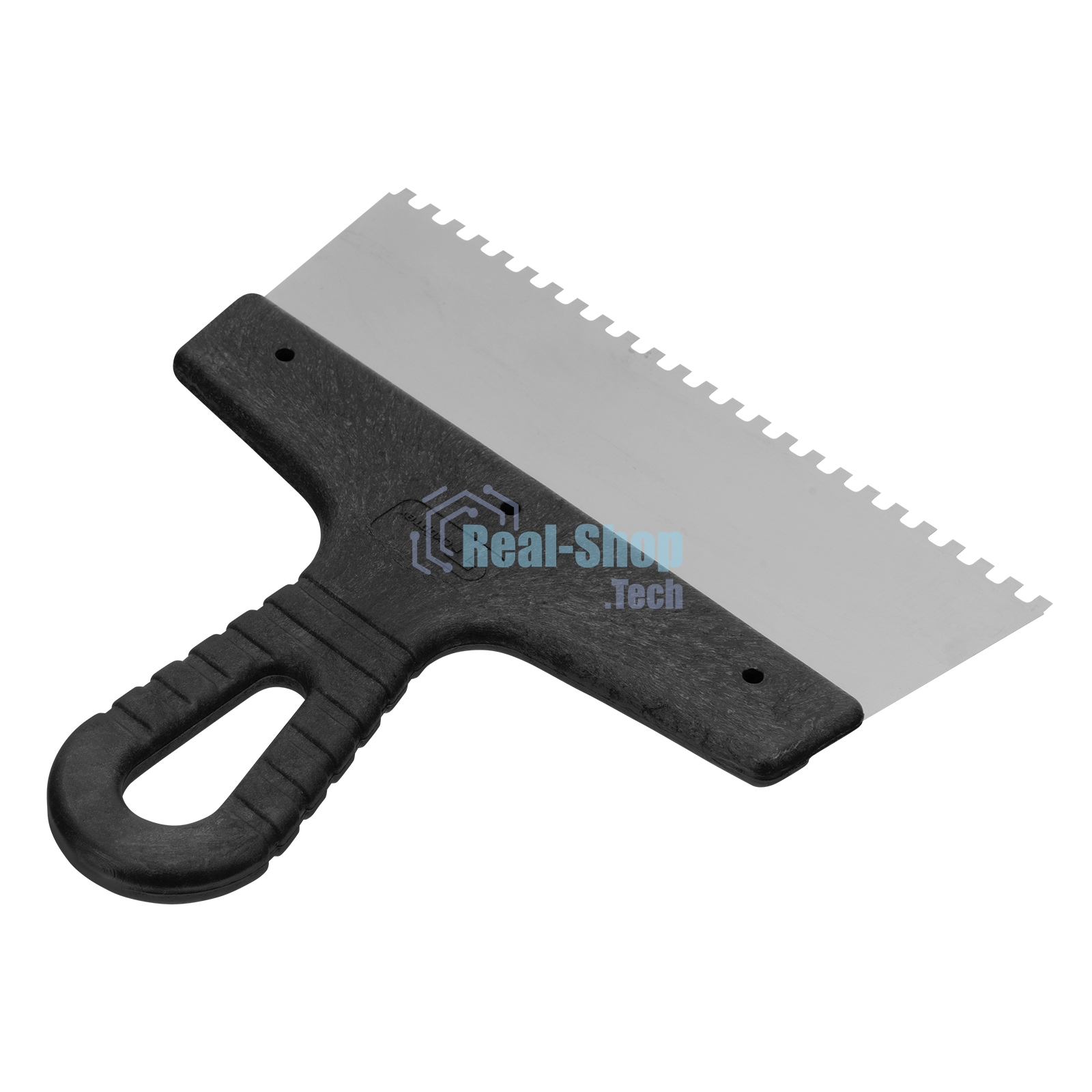 Шпатель из нержавеющей стали Сибртех 200 мм, зуб 4х4 мм, пластмассовая ручка