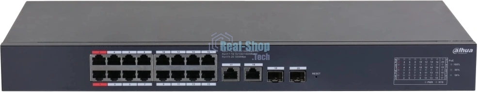 Коммутатор Dahua DH-CS4220-16GT-190, 2×1 Гбит/с + 2×1 Гбит/с Combo, управляемый