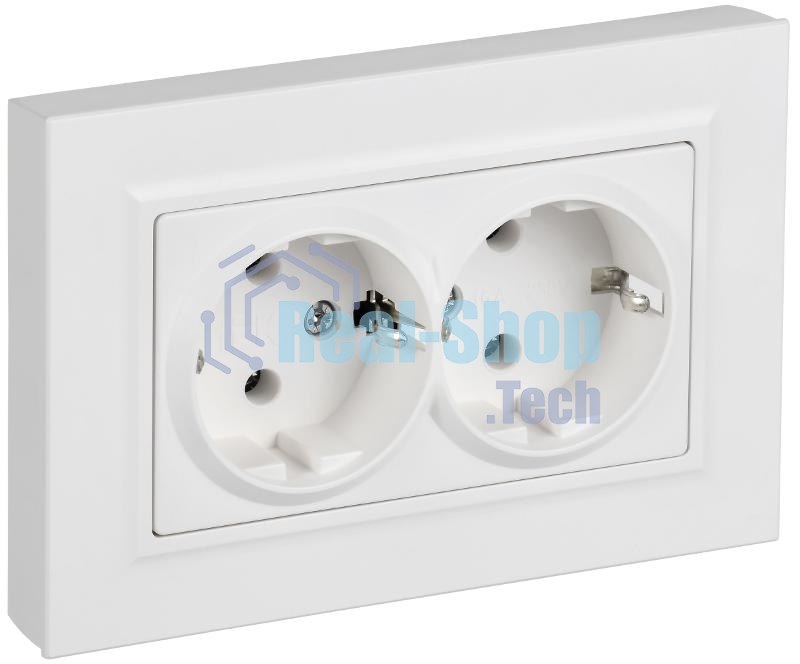 Розетка IEK BR-R27-16-K91-F 2-м СП BRITE РСПл12-3-БрАБ 16А в сборе с заземл. без защ. шторок плоская арктич. бел.