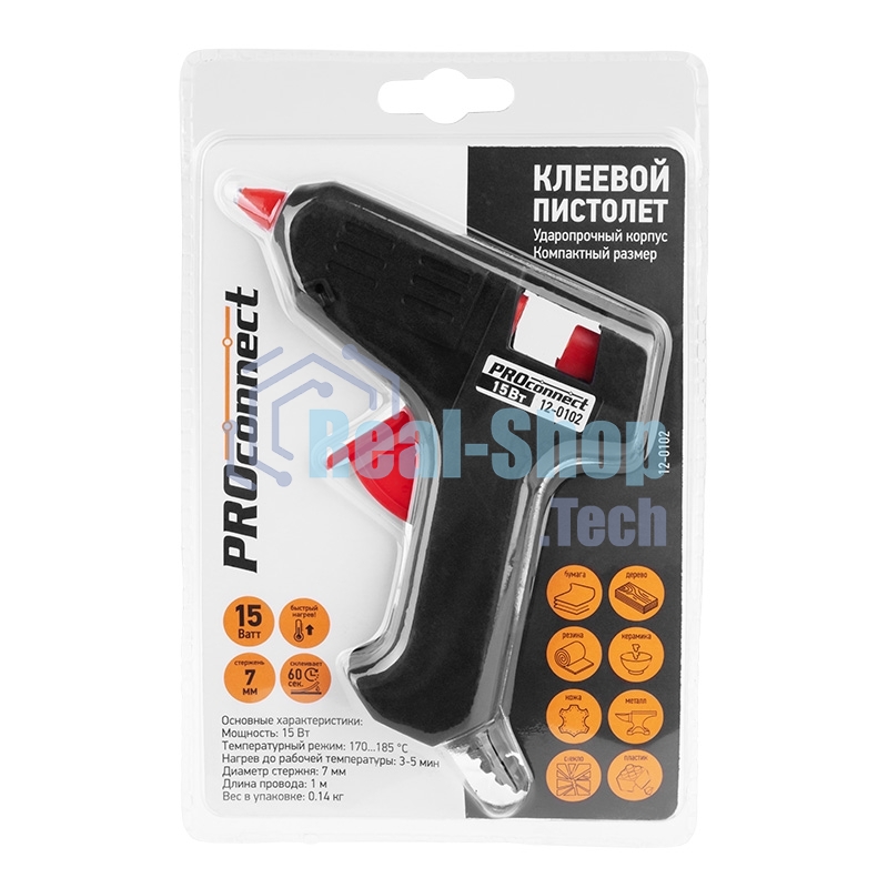 Клеевой пистолет PROconnect, 15 Вт, Ø7 мм, блистер