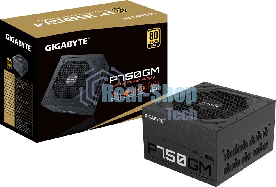Блок питания Gigabyte P750GM (GP-P750GM), 750Вт, 80 PLUS Gold, 120мм, модульный, черный