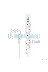 Сетевой фильтр Гарнизон EPS-OP-4-CU2-W-2 2.0 Мультипорт 4 р, 10А, 1xType-C PD, 2 х USB QC, 4 м, ур.защиты 4+, белый, пак (21449)