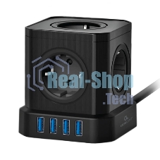 Сетевой фильтр Cablexpert Tower, TWR-5-U4-B-2, 5 р, 10А, 4хUSB, 3.1А, 2 м, ур.защиты 4+, черный, коробка