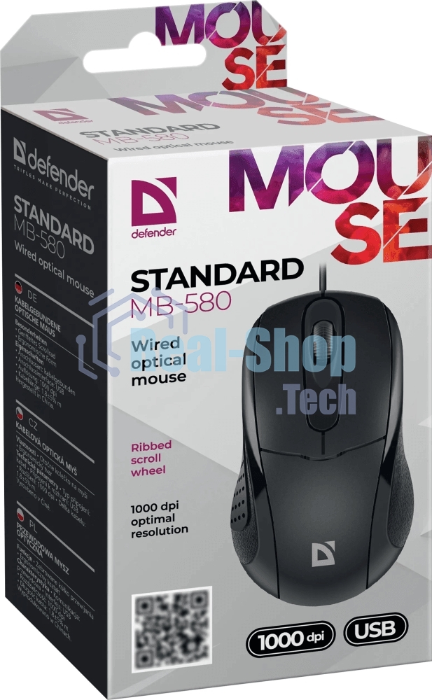 Мышь проводная Defender Standard MB-580 черный, 1000 dpi, USB, кнопки - 3