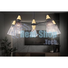 Люстра Ambrella light LH58114/5 BK/LW/SM черный/светлое дерево/дымчатый E14*5 max 40W D660*390