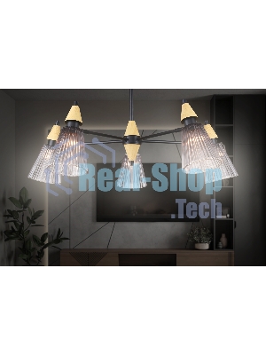 Люстра Ambrella light LH58114/5 BK/LW/SM черный/светлое дерево/дымчатый E14*5 max 40W D660*390