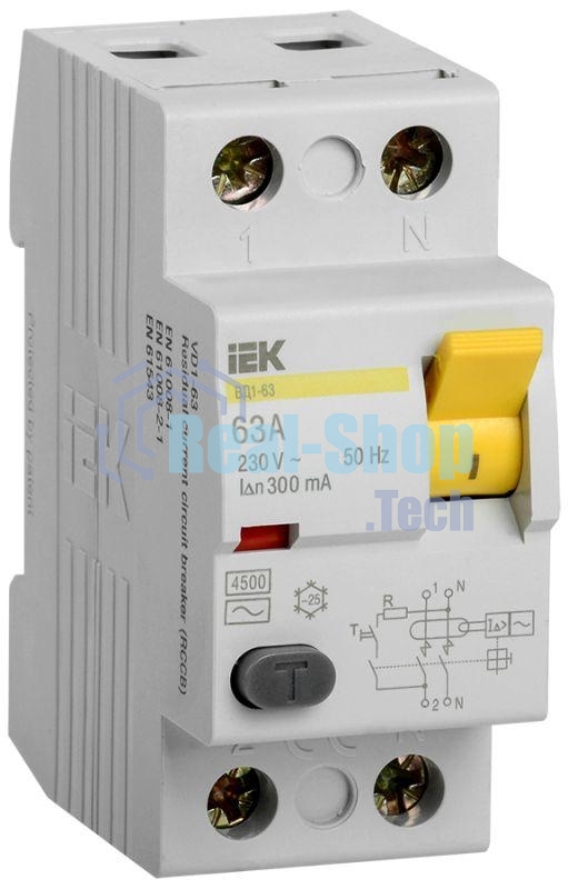 Выключатель дифференциального тока (УЗО) Iek MDV10-2-063-300 ВД1-63 2Р 63А 300мА ИЭК