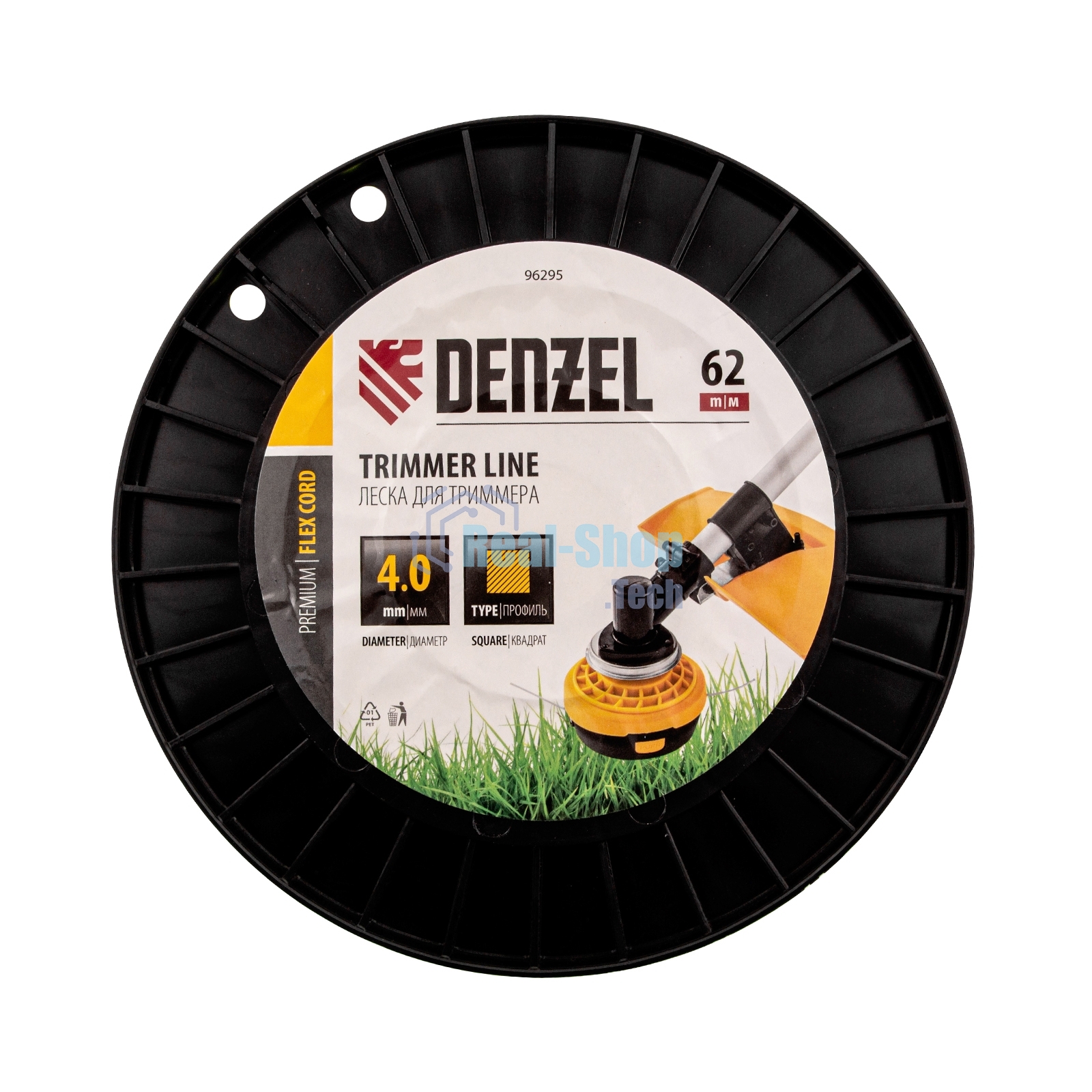 Леска для триммера Denzel квадрат, 4,0мм х 62м, на DIN катушке FLEX CORD