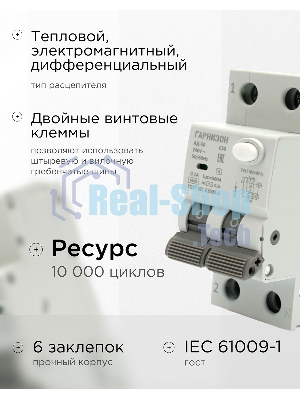 Автоматический выключатель дифференциального тока Гарнизон RCBO-50-2-50-4.5- C-100-S, АД-50 (селективный) 1P+N 50А/100мА, 4.5кА (C, тип АС)