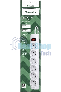 Сетевой фильтр Defender DFS 151 1,8 м, белый, 6 розеток