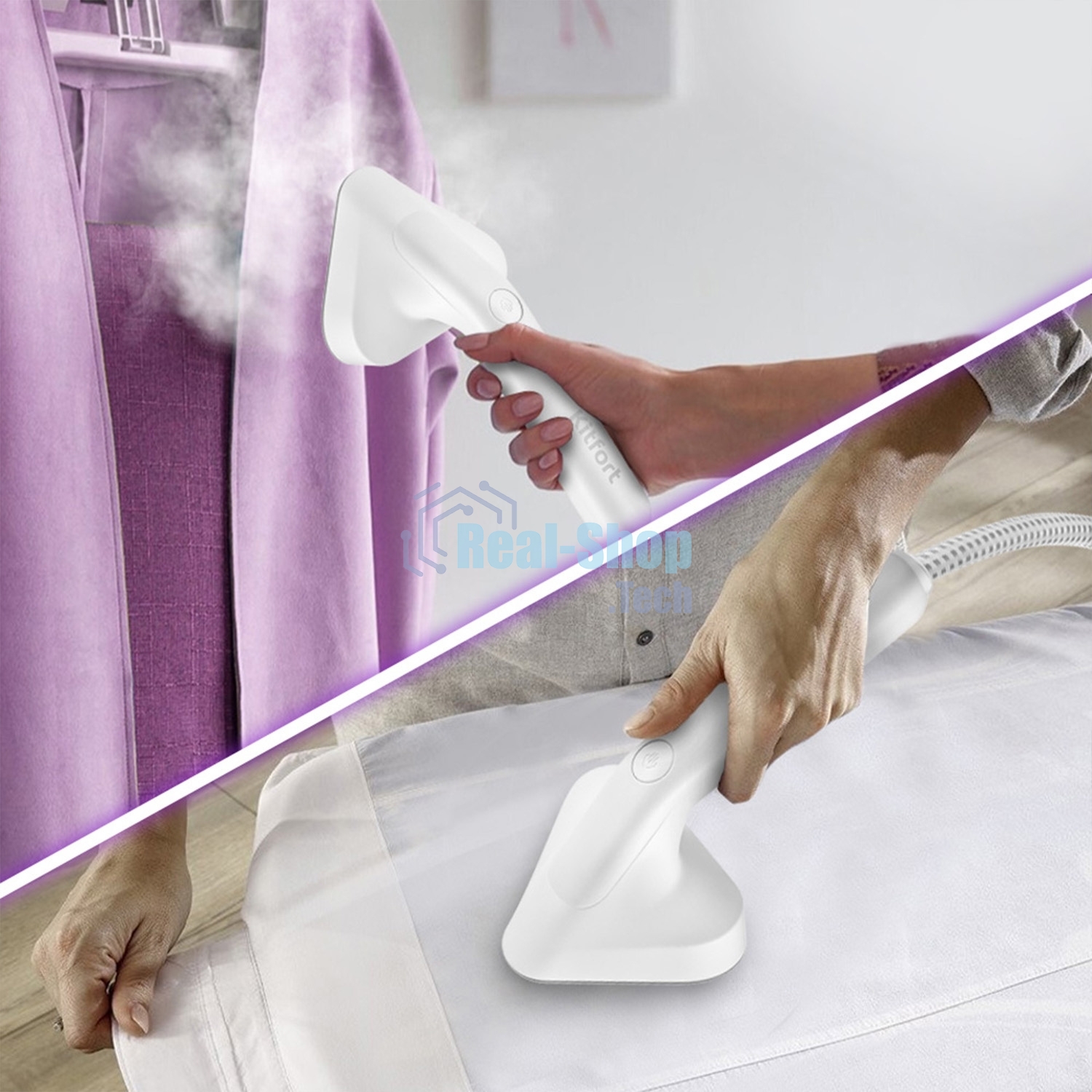 Отпариватель Kitfort КТ-9110-1 белый/фиолетовый, 2180 Вт, 45 г/мин, 600 мл