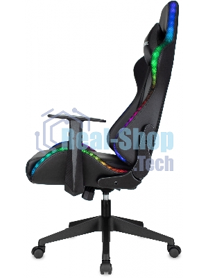 Кресло ZOMBIE GAME RGB черный, экокожа, 120 кг, подголовник, механизм качания