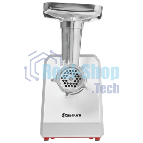 Мясорубка электрическая Sakura SA-6424R красный, 2000 Вт, 3.5 кг/мин, реверс, защита от перегрузки, металлический лоток, насадки - 4