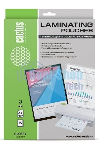 Пленка для ламинирования Cactus 75мкм A4 (25шт) глянцевая 216x303мм CS-LPGA47525