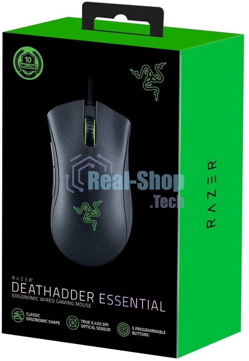 Мышь проводная Razer DeathAdder Essential черный, 6400 dpi, USB, кнопки - 5
