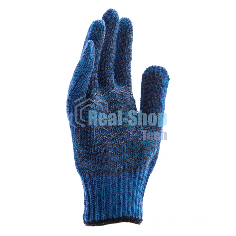 Перчатки трикотажные Сибртех усиленные, гелевое ПВХ-покрытие, 7 класс, синие