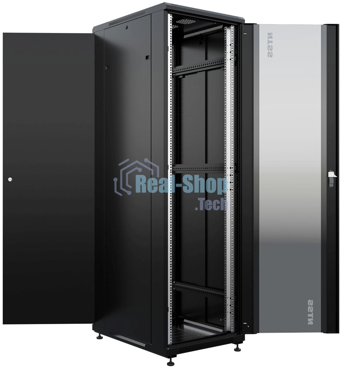 Шкаф серверный NTSS Премиум (NTSS-R42U6080GS-BL) напольный 42U 600x800 мм пер. дв. стекл. металл 900 кг черный 710 мм 99 кг 1987 мм IP20 сталь