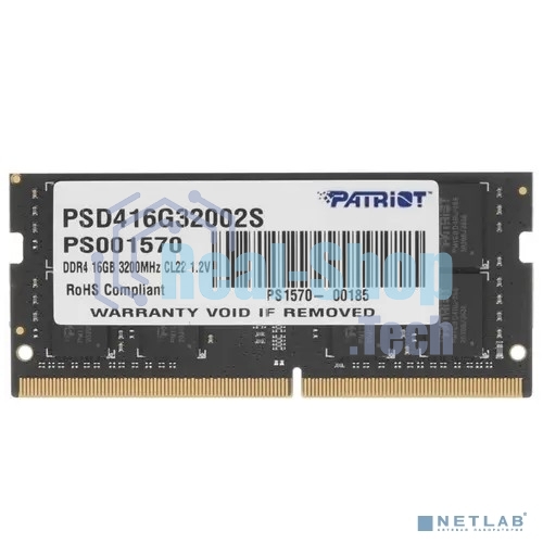 Оперативная память Patriot Signature, DDR4, 16GB (1x16 GB), 3200 MHz, CL22, SO-DIMM