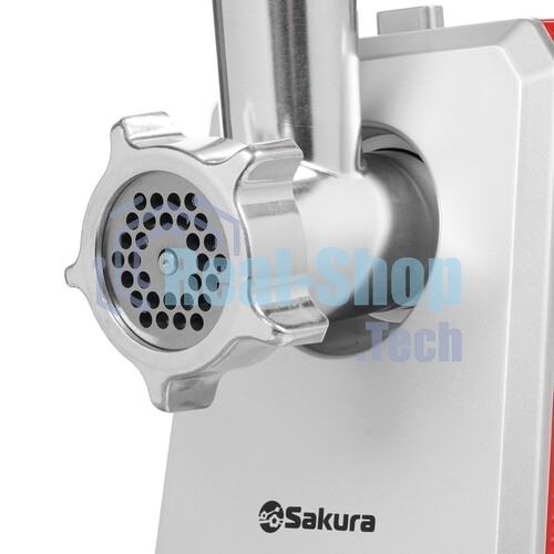 Мясорубка электрическая Sakura SA-6424R красный, 2000 Вт, 3.5 кг/мин, реверс, защита от перегрузки, металлический лоток, насадки - 4