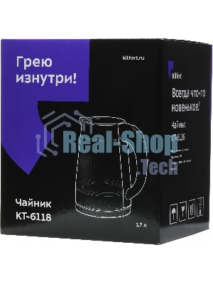 Чайник электрический Kitfort KT-6118 1.7л. 2200Вт прозрачный/серебристый (корпус: стекло)