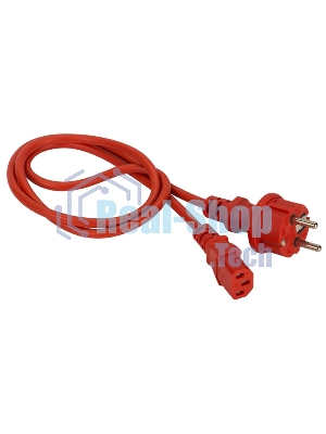 Шнур питания Lanmaster C13-Schuko прямая, 3х0.75, 220В, 10А, красный, 3 метра