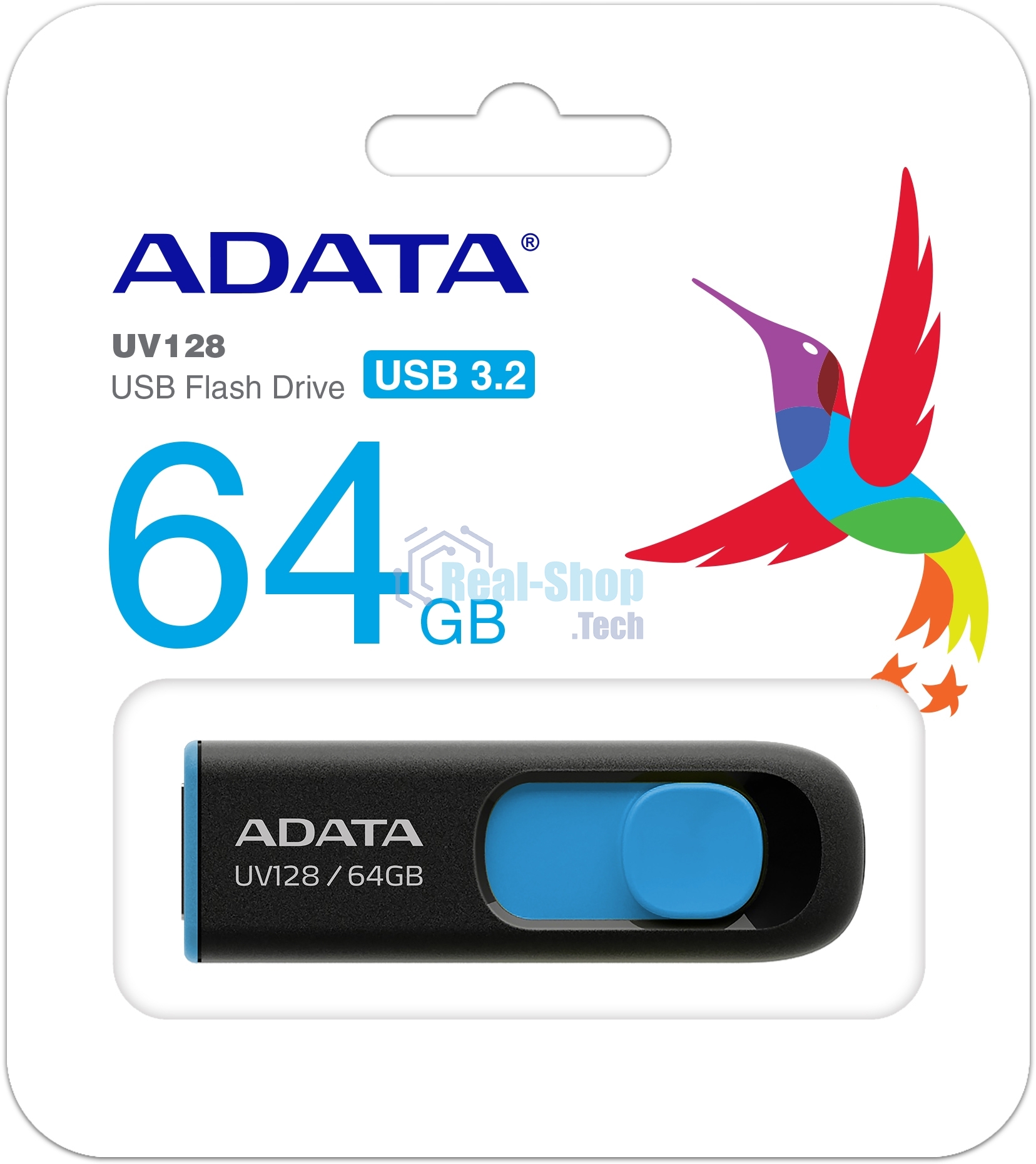 Флешка USB ADATA UV128 (AUV128-64G-RBE), 64Gb, USB 3.0, R/W 100/30, черный/синий