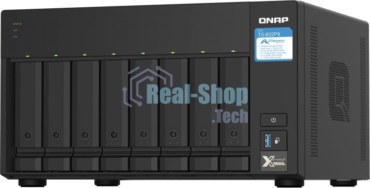 Сетевое хранилище без дисков SMB QNAP TS-832PX-4G 8-Bay NAS, AL324 64-bit quad-core 1.7GHz, 4Gb DDR4 SO-DIMM RAM (up to 1x16 Gb), 8 x 3.5
