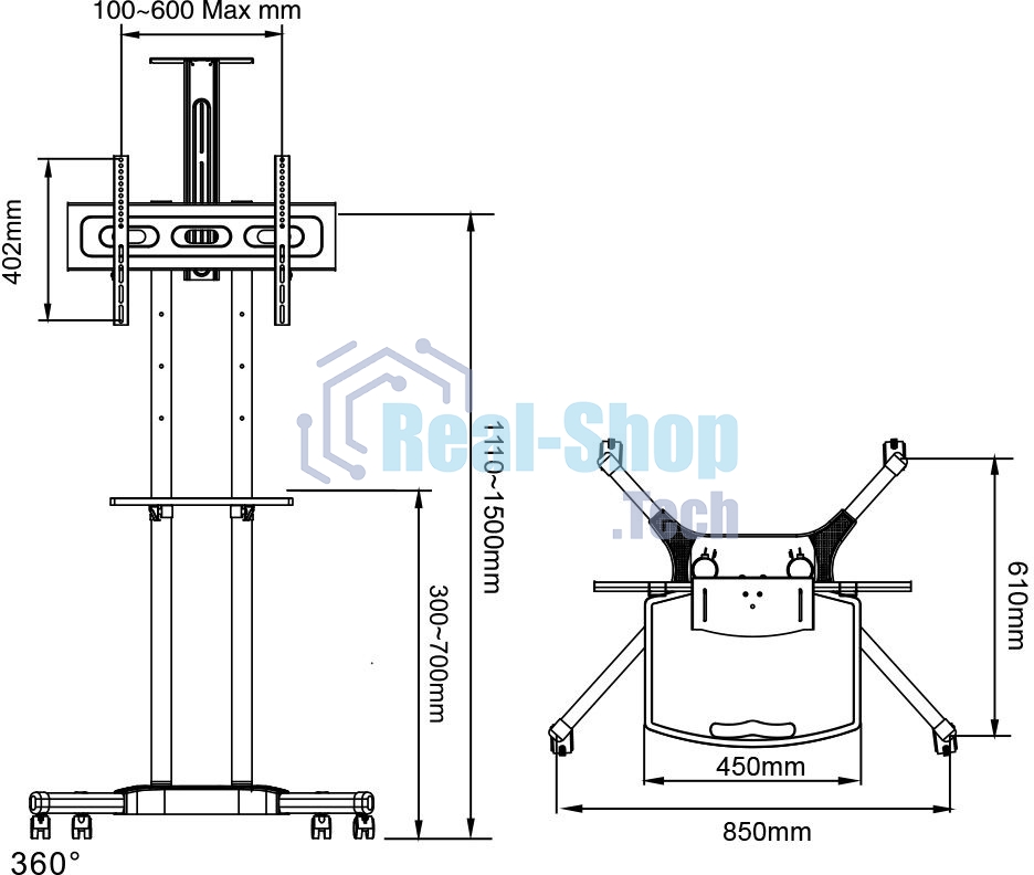 Мобильная стойка напольная Arm media PT-STAND-12 черный 1 шт/уп. для TV 32