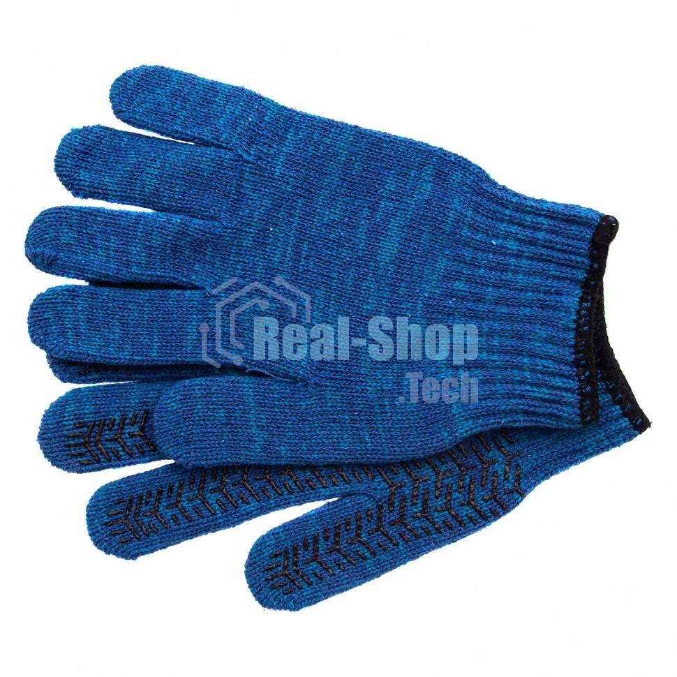 Перчатки трикотажные Сибртех усиленные, гелевое ПВХ-покрытие, 7 класс, синие