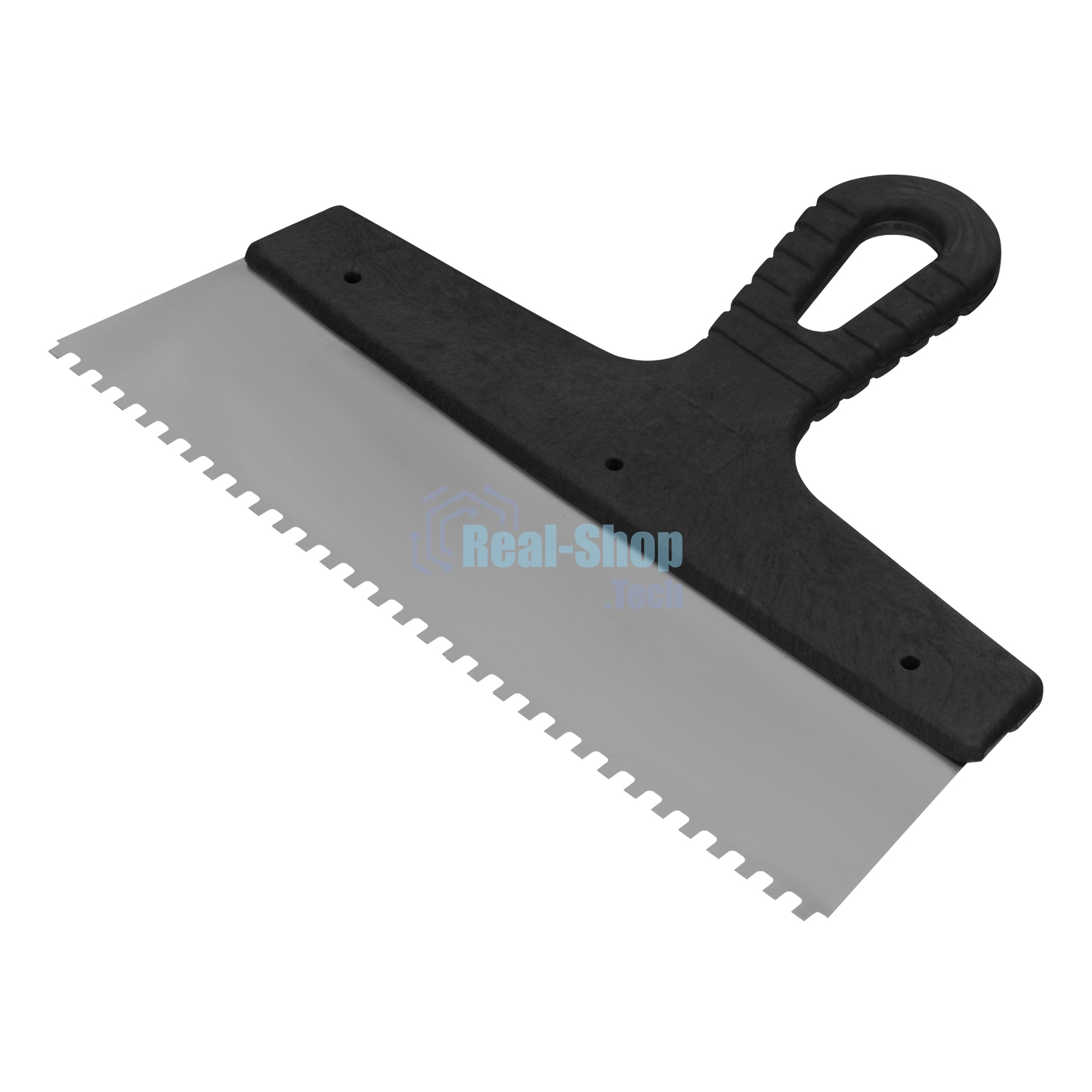 Шпатель из нержавеющей стали Сибртех 250 мм, зуб 4х4 мм, пластмассовая ручка