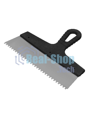 Шпатель из нержавеющей стали Сибртех 250 мм, зуб 4х4 мм, пластмассовая рукоятка