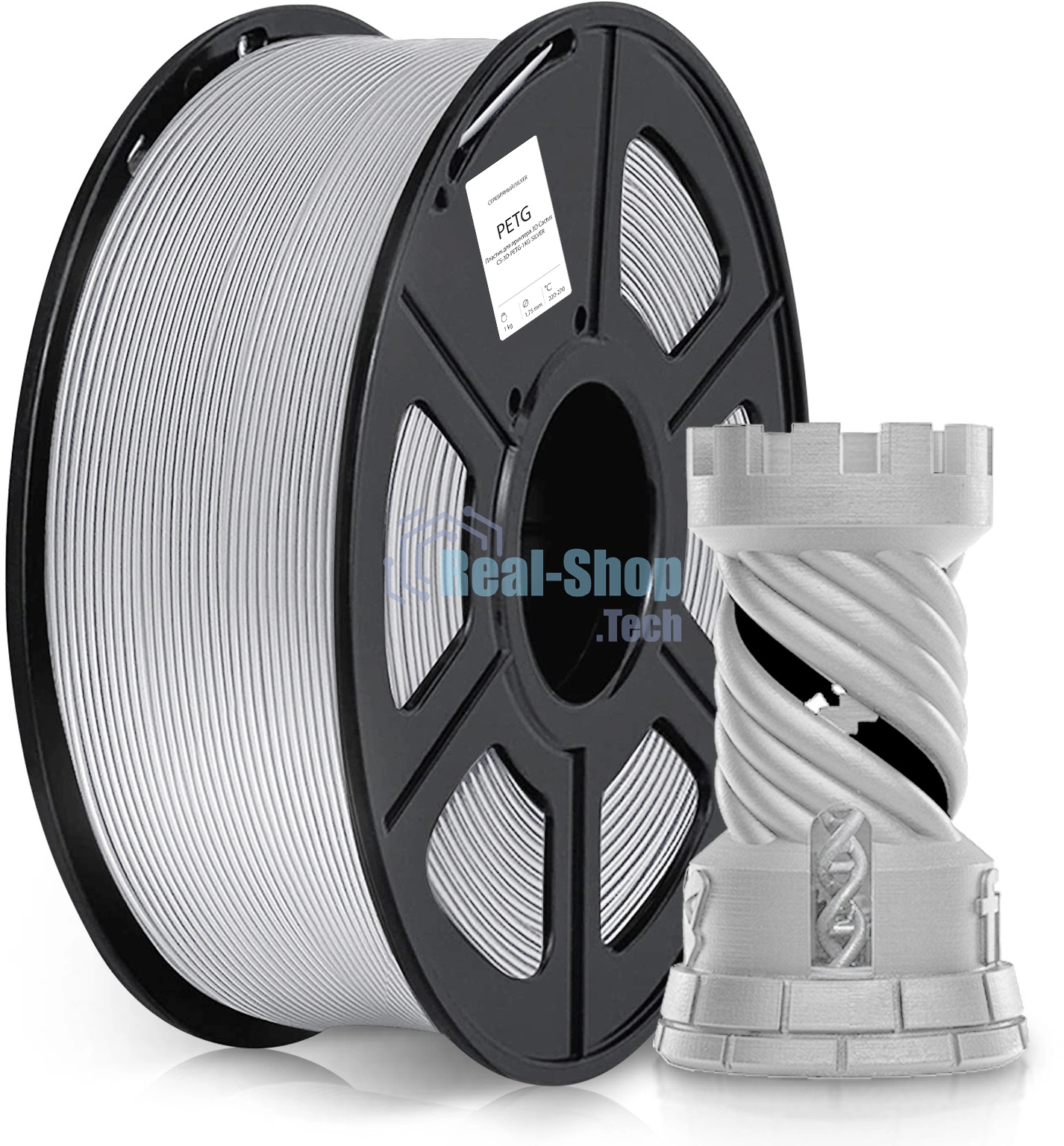 Пластик для принтера 3D Cactus CS-3D-PETG-1KG-SILVER PETG d1.75мм 1кг L316м 1цв.